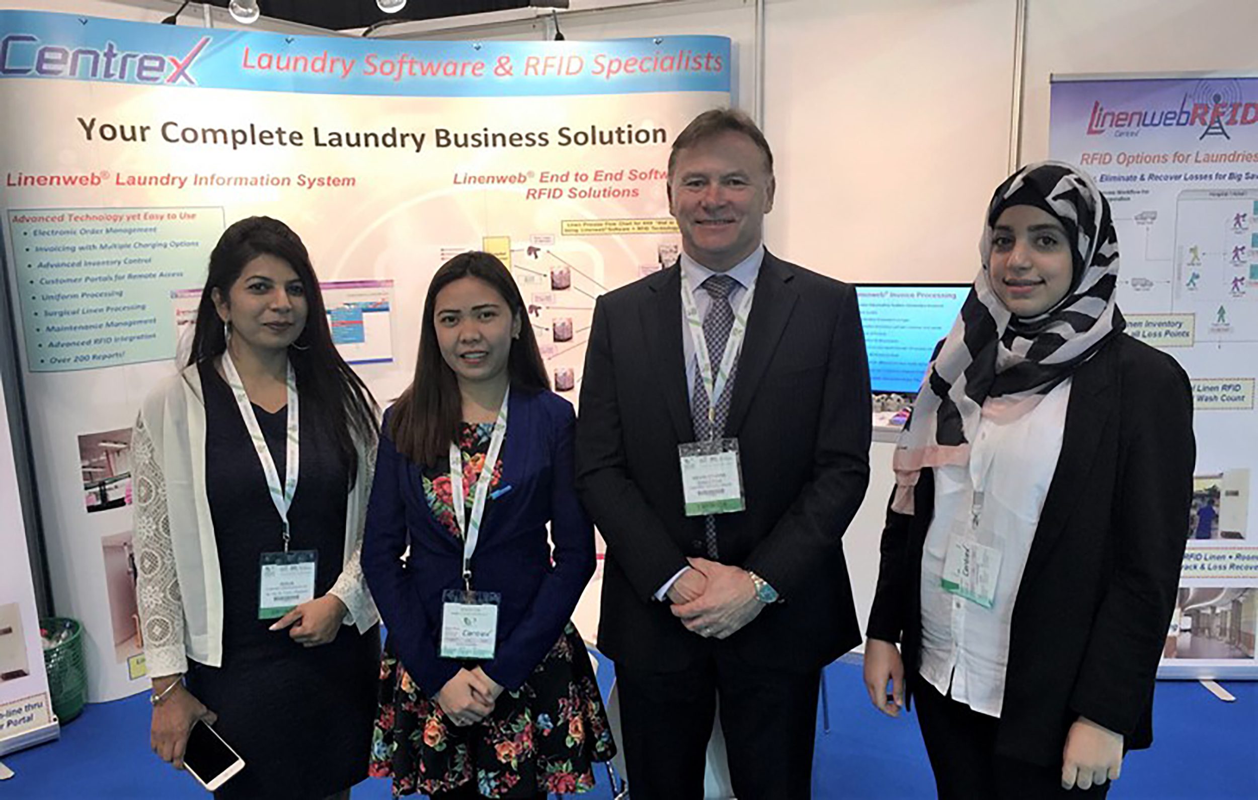 Centrex Technologies Director Kevin O’Hara and staff at Gulf Laundrex exhibition in Dubai