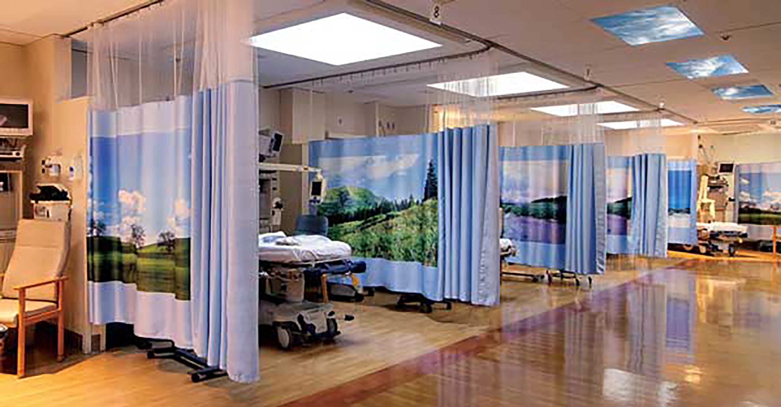 Beautiful hospital with a blue curtain